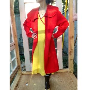 RARE Vintage red wool open coat by Mur Elen California.